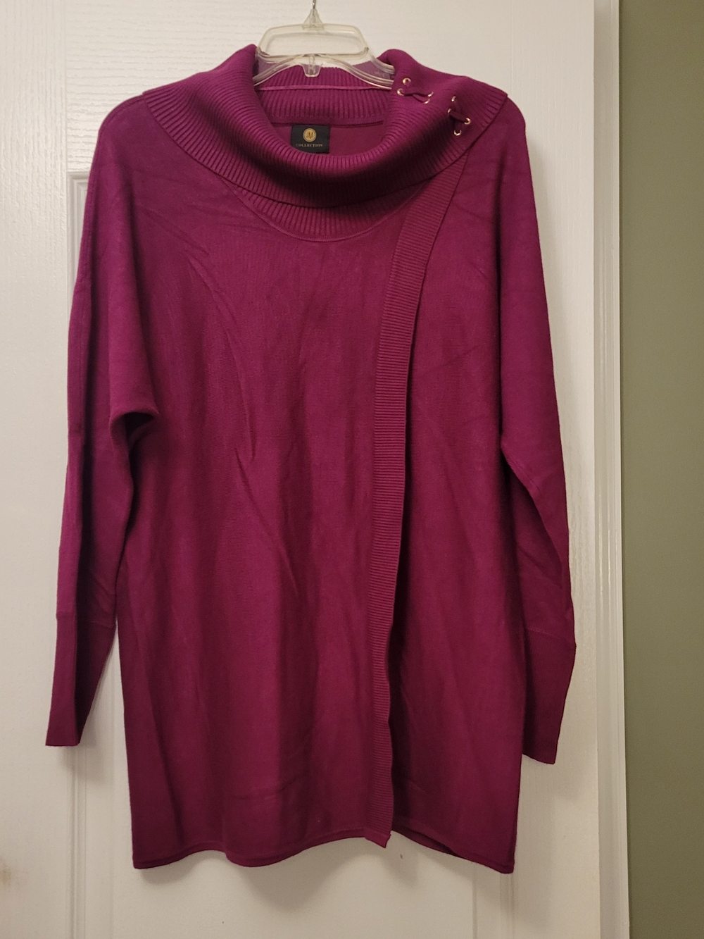 JM Collection Magenta Cowl Neck Tunic Sweater